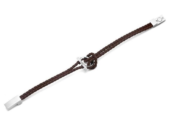 Salvatore Ferragamo Bracciale Large Double Braid in pelle marrone doppia - vista 7