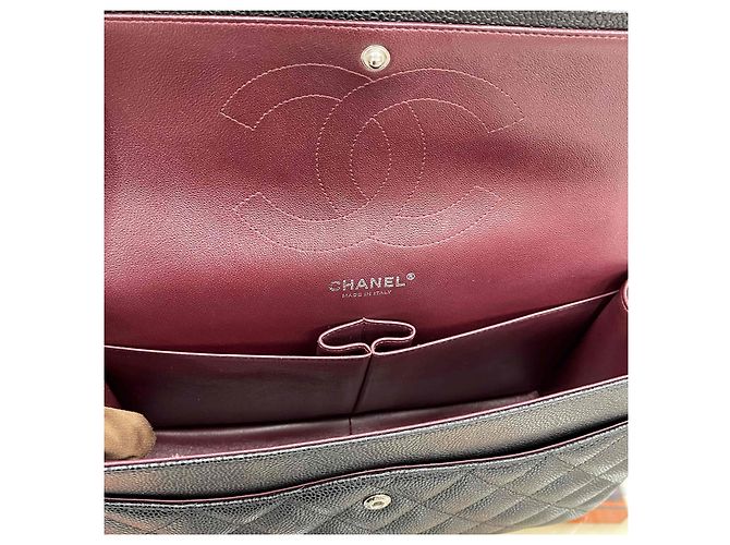 Chanel Borsa Classic Large Flap Nera Caviar Argento Nero - vista 12