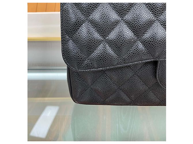Chanel Borsa Classic Large Flap Nera Caviar Argento Nero - vista 5