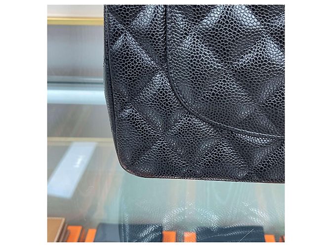 Chanel Borsa Classic Large Flap Nera Caviar Argento Nero - vista 9