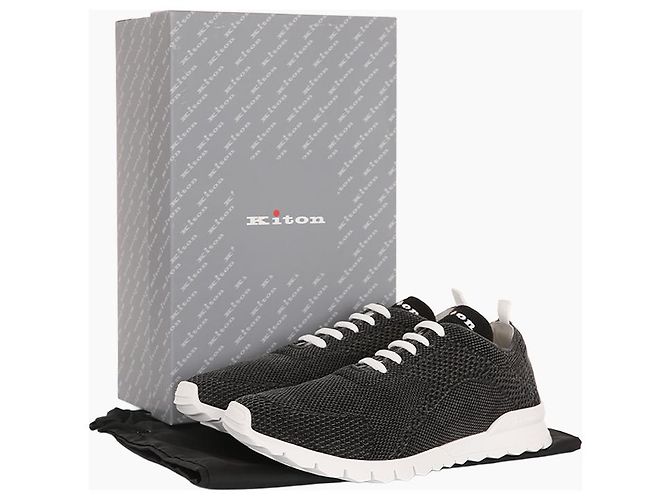 Kiton Baskets en maille ajustées avec logo en coton Noir - vue 12