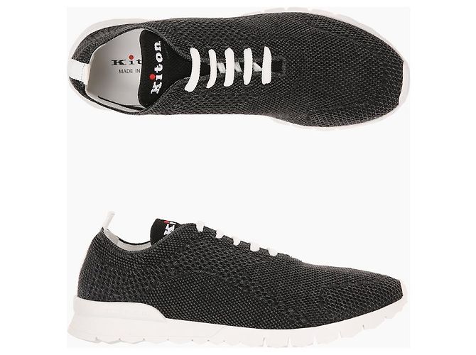 Kiton Baskets en maille ajustées avec logo en coton Noir - vue 2