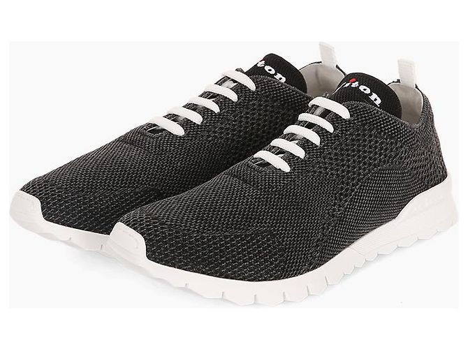 Kiton Baskets en maille ajustées avec logo en coton Noir - vue 4