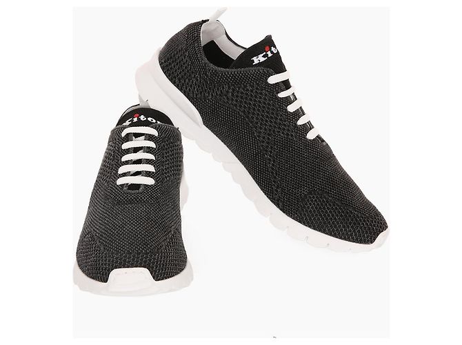 Kiton Baskets en maille ajustées avec logo en coton Noir - vue 5