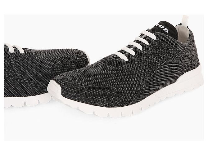 Kiton Baskets en maille ajustées avec logo en coton Noir - vue 7