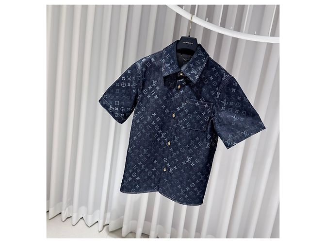 Louis Vuitton Chaqueta-camisa de manga corta en denim con monograma Azul - vista 2