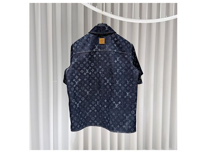 Louis Vuitton Chaqueta-camisa de manga corta en denim con monograma Azul - vista 5