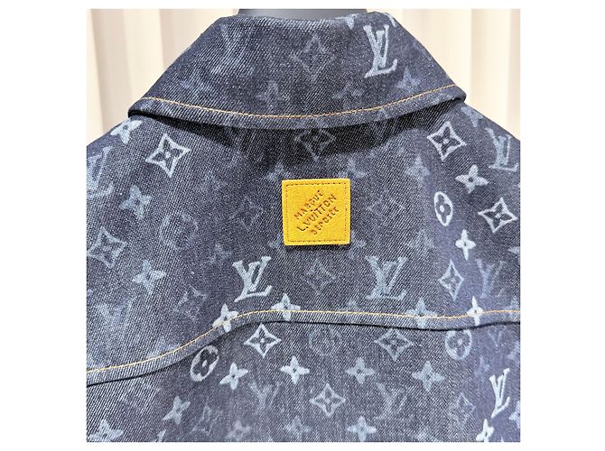 Louis Vuitton Chaqueta-camisa de manga corta en denim con monograma Azul - vista 6