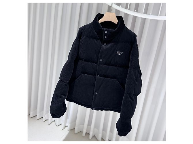 Prada Jaqueta de camisa em denim com logo triangular e bolso Navy Azul - vista 2
