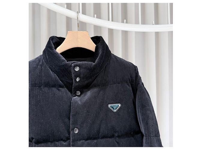 Prada Jaqueta de camisa em denim com logo triangular e bolso Navy Azul - vista 4