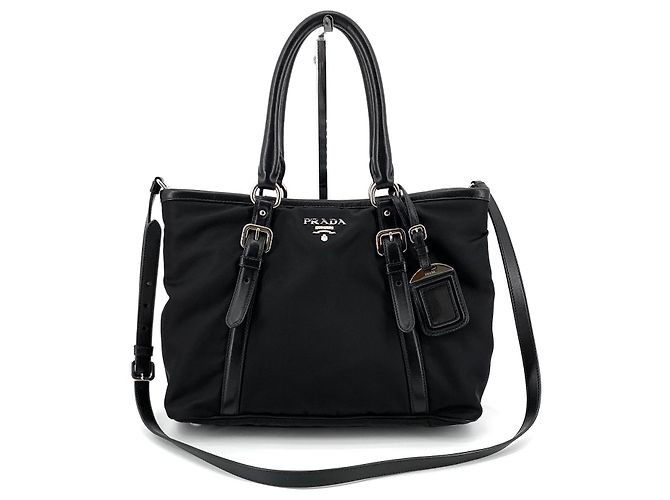 Prada Borsa Tote e Borsa a Spalla in Nylon Pocono Argento Nero - vista 2
