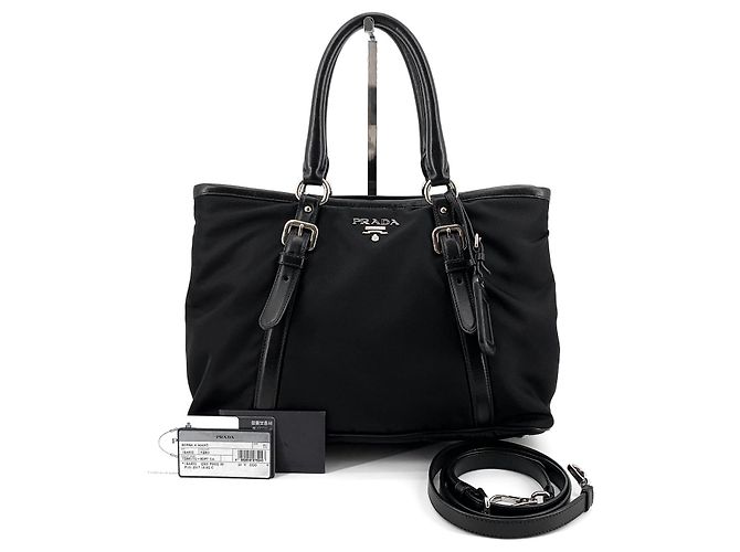 Prada Borsa Tote e Borsa a Spalla in Nylon Pocono Argento Nero - vista 8