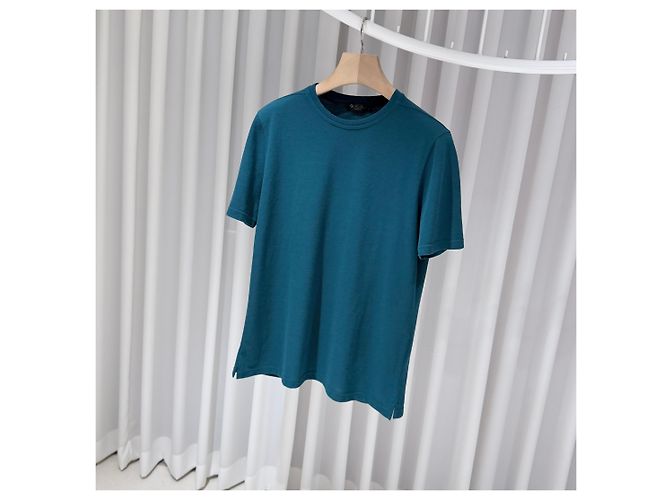 Loro Piana Kurzärmeliges Cashmere-T-Shirt mit Rundhalsausschnitt Blau - Ansicht 2