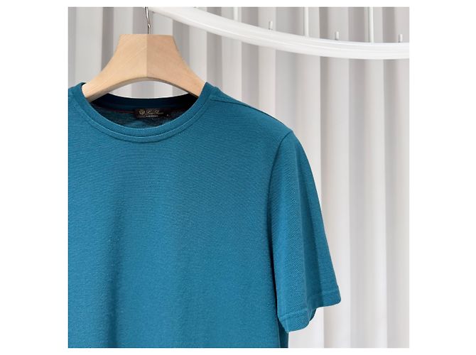 Loro Piana Kurzärmeliges Cashmere-T-Shirt mit Rundhalsausschnitt Blau - Ansicht 4