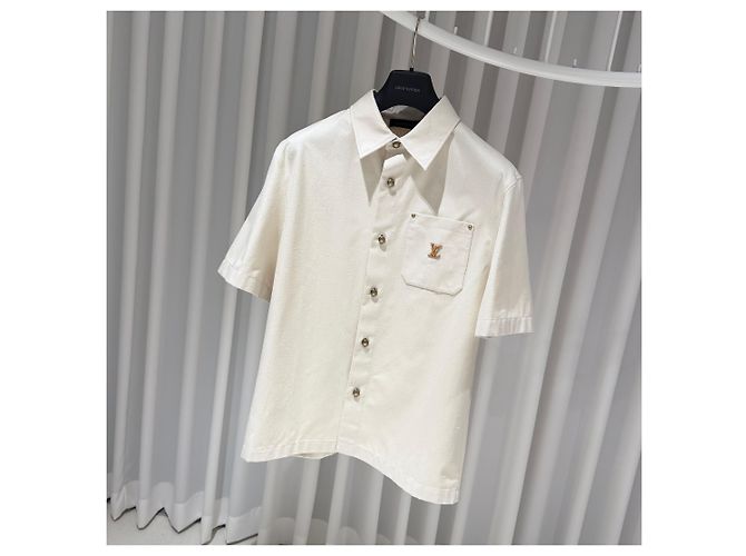 Louis Vuitton Camicia-giacca in seta e cotone con tasca con logo Avorio Bianco - vista 2