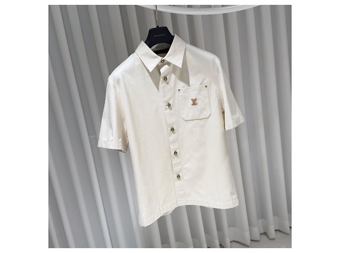 Louis Vuitton Camicia-giacca in seta e cotone con tasca con logo Avorio Bianco - vista 3
