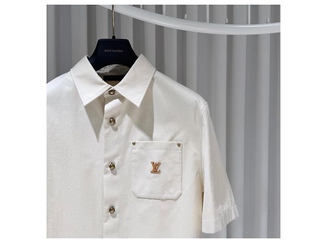 Louis Vuitton Camicia-giacca in seta e cotone con tasca con logo Avorio Bianco - vista 4