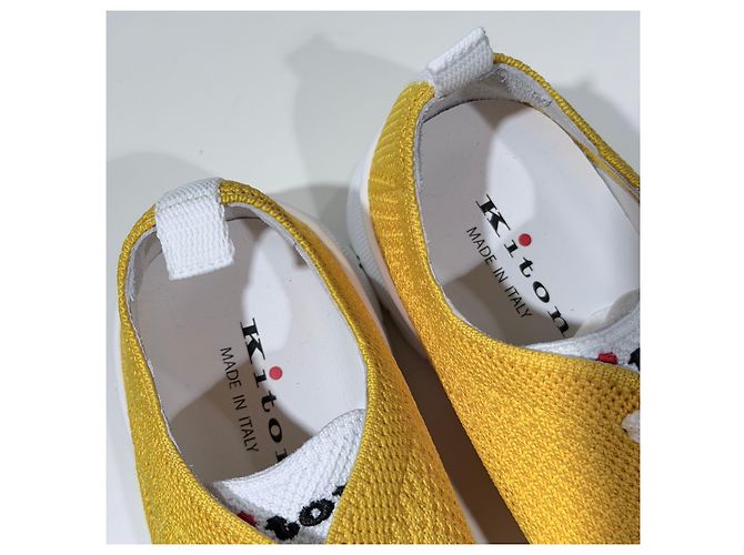 Kiton Sneakers in mesh di cotone giallo - vista 10
