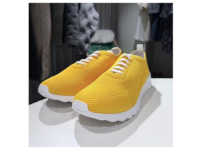 Kiton Sneakers in mesh di cotone giallo - vista 2