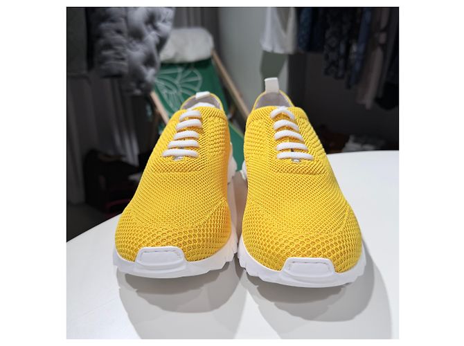 Kiton Sneakers in mesh di cotone giallo - vista 3