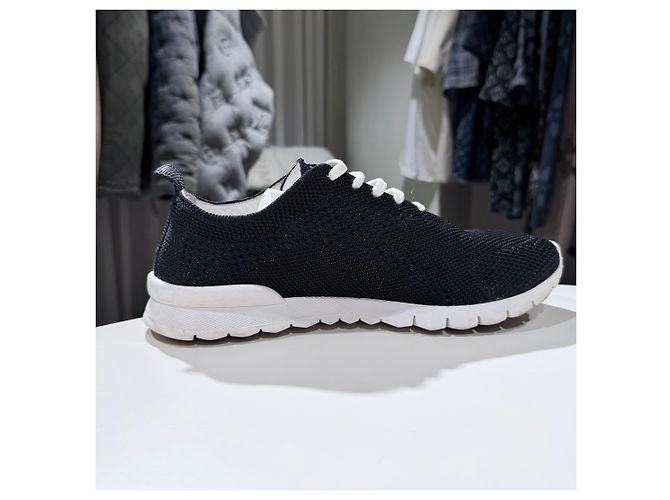 Kiton Sneakers in mesh di cotone nero - vista 5