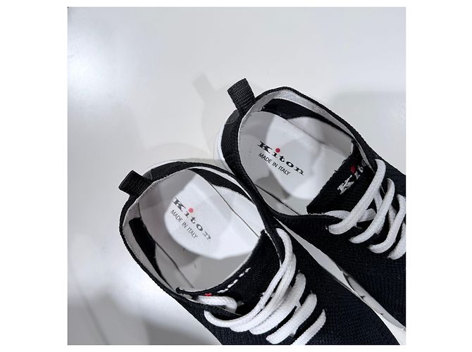 Kiton Sneakers in mesh di cotone nero - vista 9