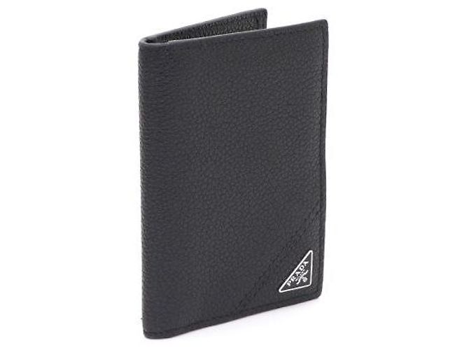 Prada Vitello Micro Grain Triangle Logo Card Holder Wallet Black - view 2