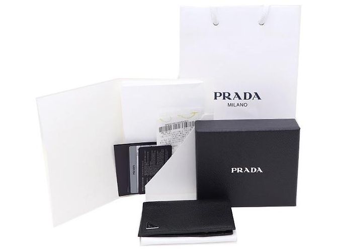 Prada Vitello Micro Grain Triangle Logo Card Holder Wallet Black - view 5