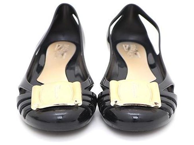 Salvatore Ferragamo Ballerine Jelly Bermuda con logo dorato Nero - vista 2