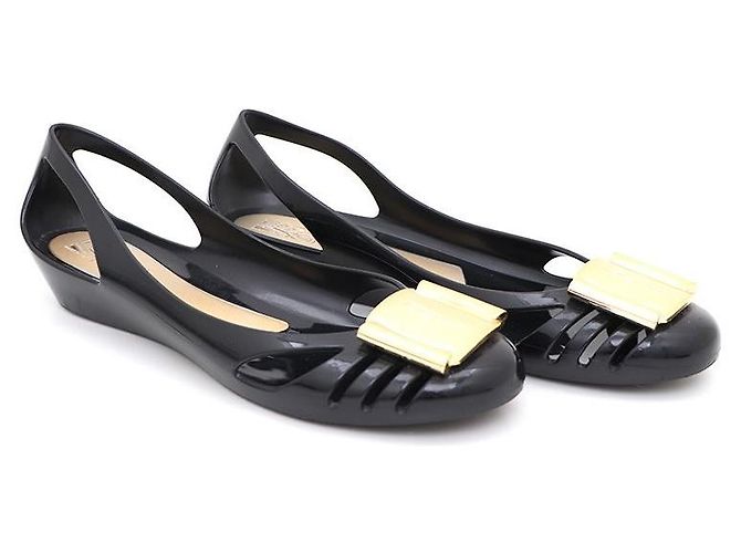 Salvatore Ferragamo Ballerine Jelly Bermuda con logo dorato Nero - vista 3