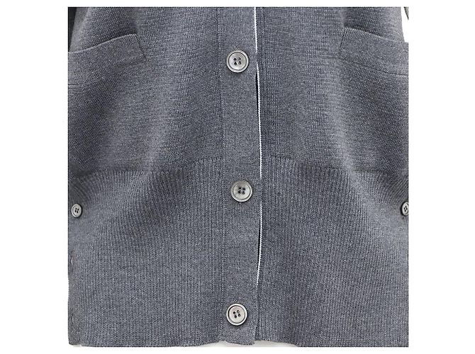 Thom Browne Gestreifter V-Ausschnitt-Cardigan aus Virgin Wool Braun - Ansicht 3