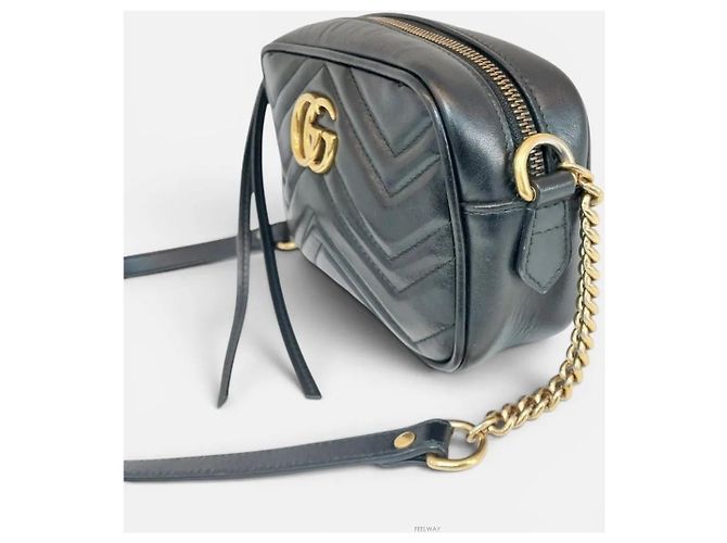 Gucci Borsa a tracolla mini GG Marmont trapuntata Nero - vista 3