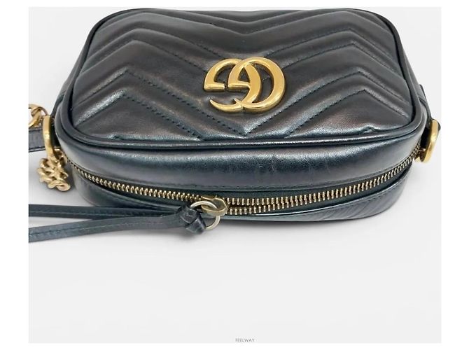 Gucci Borsa a tracolla mini GG Marmont trapuntata Nero - vista 6