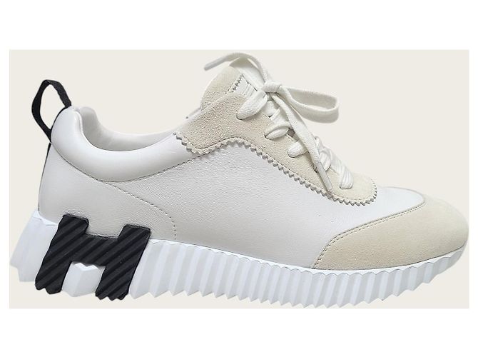 Hermès Sneakers Bouncing in pelle bianca e nera con logo Bianco - vista 2