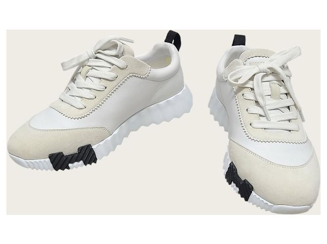 Hermès Sneakers Bouncing in pelle bianca e nera con logo Bianco - vista 3