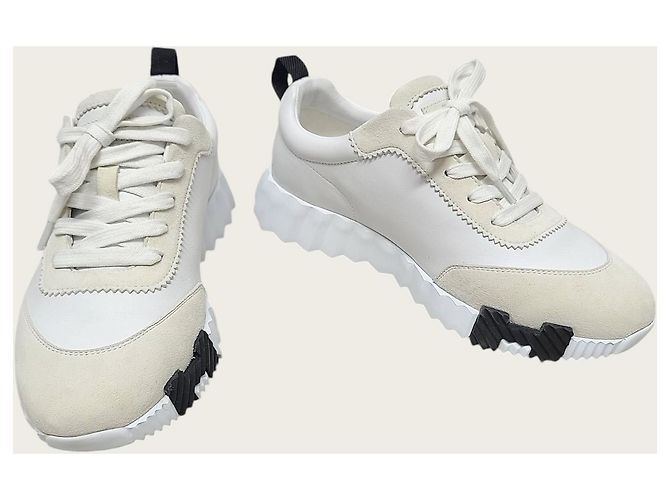 Hermès Sneakers Bouncing in pelle bianca e nera con logo Bianco - vista 4