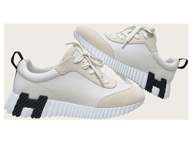 Hermès Sneakers Bouncing in pelle bianca e nera con logo Bianco - vista 5