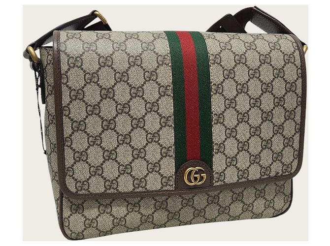 Gucci Borsa Messenger GG Supreme Canvas Ophidia Medium Marrone - vista 3