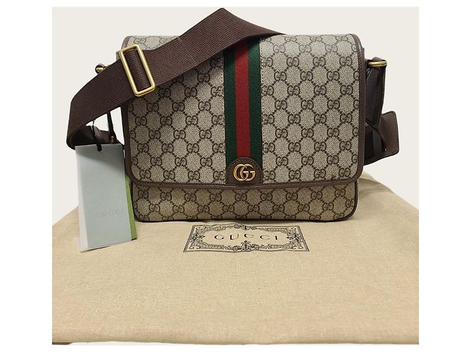 Gucci Borsa Messenger GG Supreme Canvas Ophidia Medium Marrone - vista 7