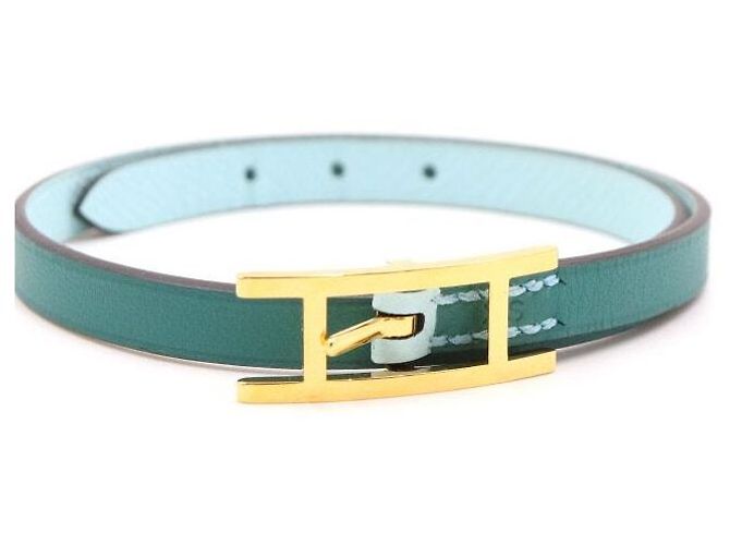 Hermès Pulseira de Duas Voltas em Couro Verde - vista 3