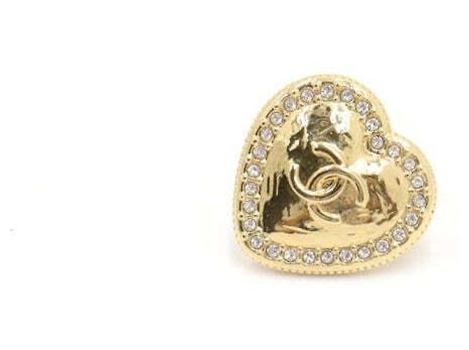 Chanel Orecchini a cuore in cristallo e oro con logo CC D'oro - vista 2