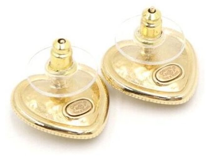 Chanel Orecchini a cuore in cristallo e oro con logo CC D'oro - vista 3