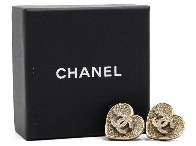 Chanel Orecchini Season Champagne Gold CC Crystal Heart D'oro - vista 4