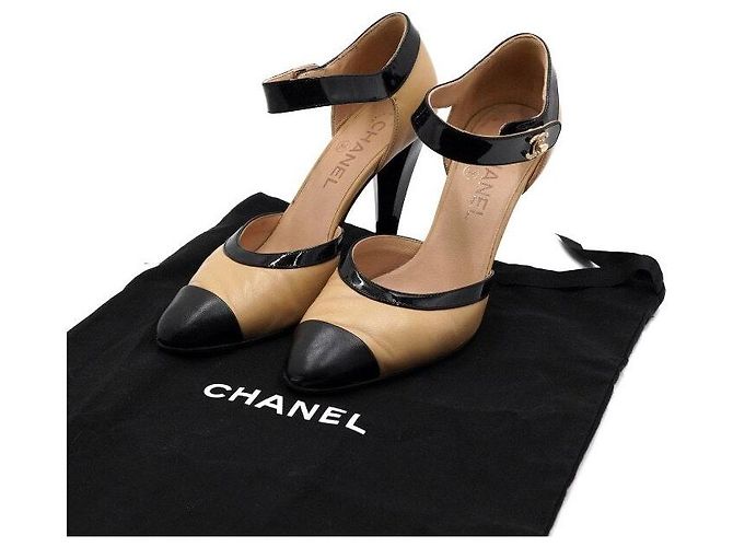 Chanel Décolleté bicolore beige e nero da donna con logo CC Turnlock dorato Marrone - vista 10