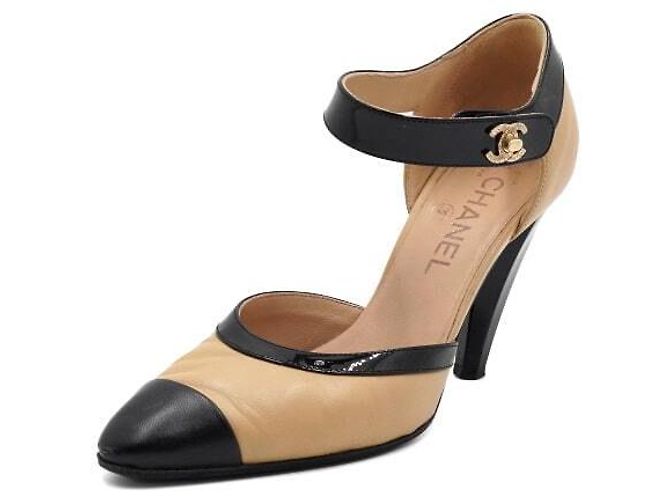 Chanel Décolleté bicolore beige e nero da donna con logo CC Turnlock dorato Marrone - vista 2