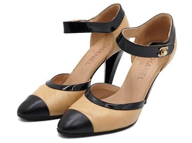 Chanel Décolleté bicolore beige e nero da donna con logo CC Turnlock dorato Marrone - vista 3