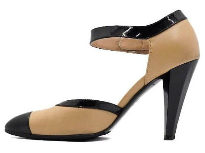 Chanel Décolleté bicolore beige e nero da donna con logo CC Turnlock dorato Marrone - vista 4
