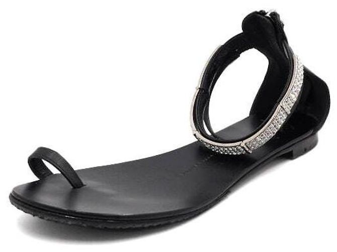 Giuseppe Zanotti Sandali flat in pelle nera con decorazioni in cristalli e perle - vista 2
