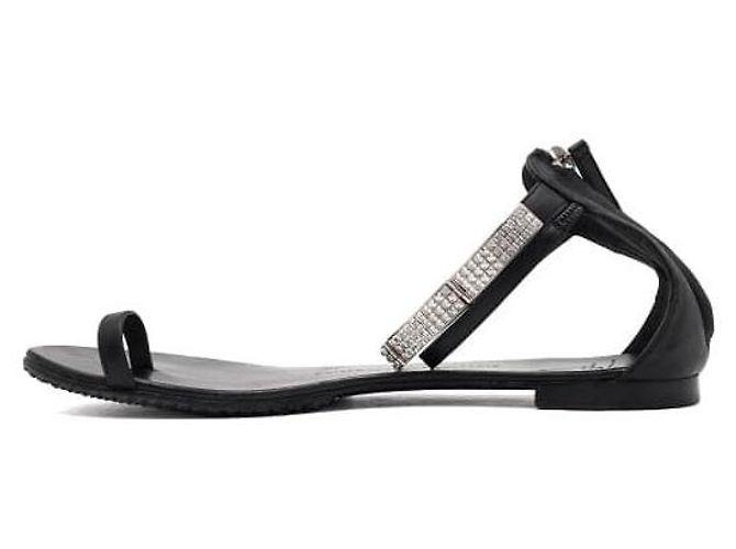 Giuseppe Zanotti Sandali flat in pelle nera con decorazioni in cristalli e perle - vista 4