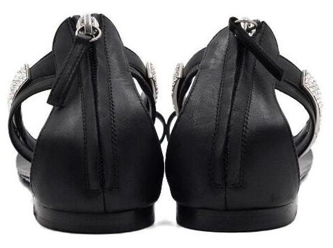 Giuseppe Zanotti Sandali flat in pelle nera con decorazioni in cristalli e perle - vista 7